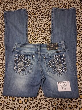 Miss Me Light Blue Embroidered Fleur-de-Lis Bootcut Jeans 30x34